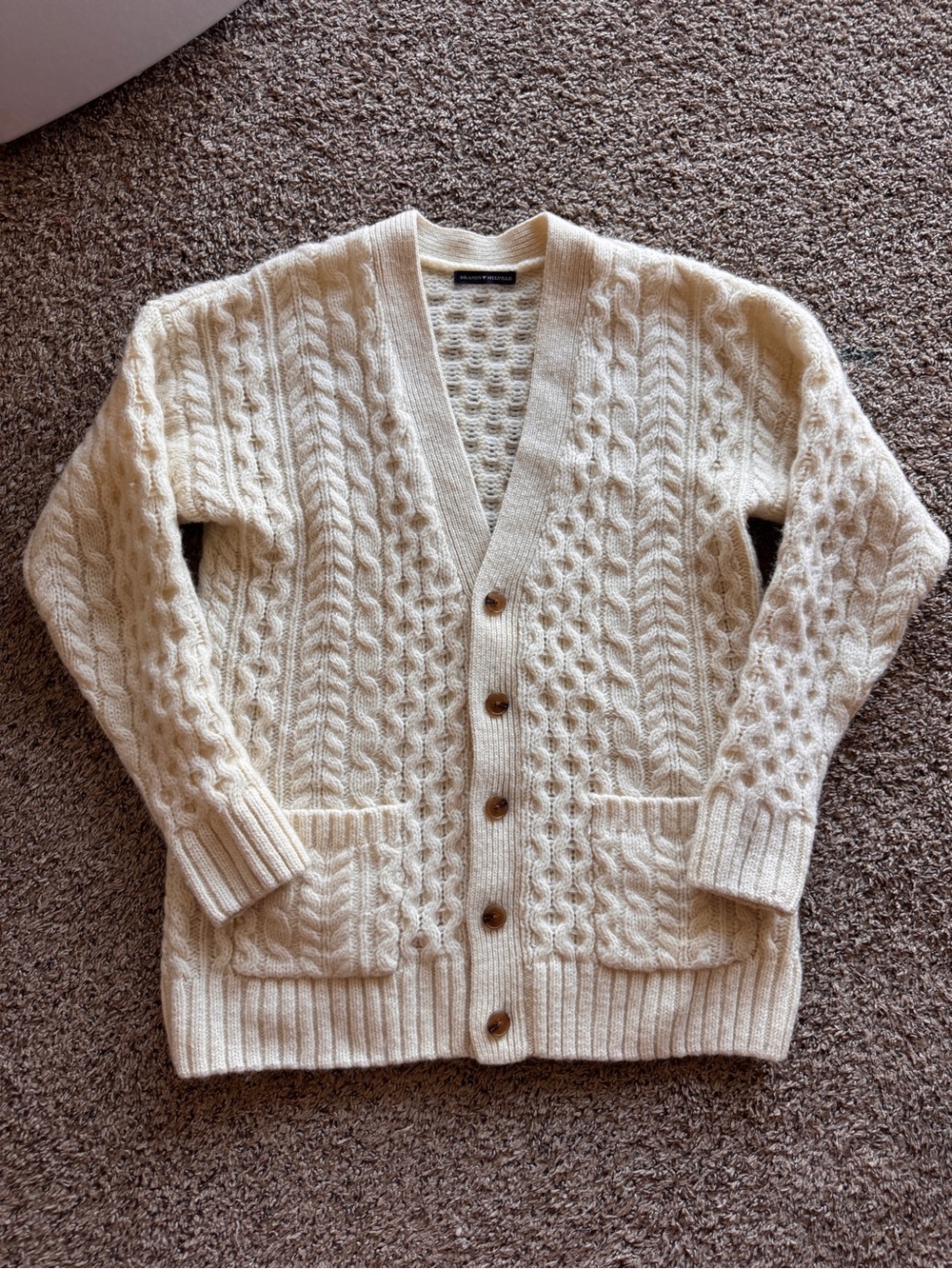 Brandy Melville Chucky Cable Knit Cream Cardigan Grandamacore Cottegecore